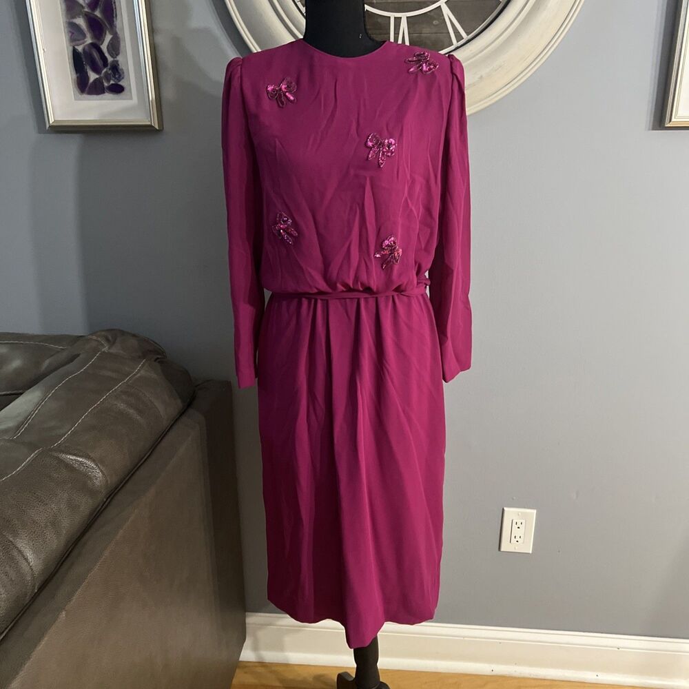 Vintage︱Henry Lee Petites︱Size 12︱ Purple/Fuschia Dress︱ Applique︱1980's